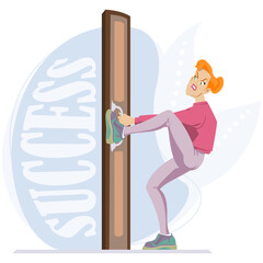 Girl cannot open door to success. Illustration for internet and mobile website.