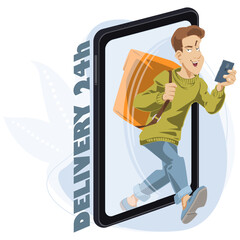 Delivery courier. Online ordering of goods. Illustration for internet and mobile website.