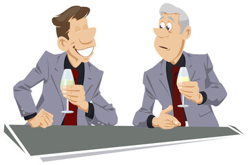 Man flirts with another man in bar. Illustration for internet and mobile website.