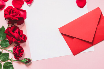 Envelope and empty blank card for message on Valentine's Day