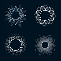 Set of geometrical frames, templates, decorative patterns.Art Deco style ornamental photo and art frames, creative design elements.Vector illustration.