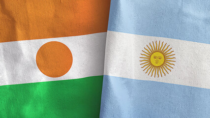 Argentina and Niger two flags textile cloth 3D rendering
