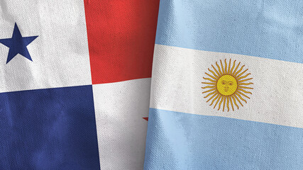 Argentina and Panama two flags textile cloth 3D rendering