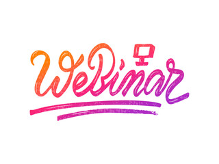 Vector illustration of webinar lettering for banner, flyer, poster, event promotion, advertisement design. Handwritten text for template, billboard, print for advertising educational activity
