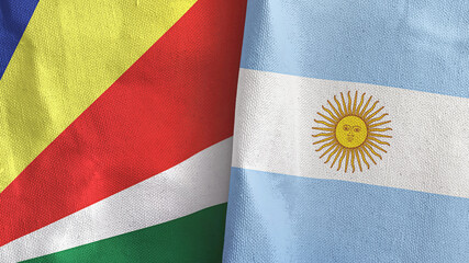 Argentina and Seychelles two flags textile cloth 3D rendering