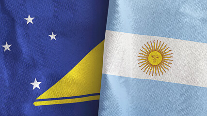 Argentina and Tokelau two flags textile cloth 3D rendering