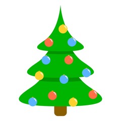 Vector illustration of an isolated Christmas tree with balls on a white background. Simple flat style.