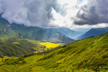 Fototapeta premium Beautiful mountain landscape with clouds at Caucasus mountains