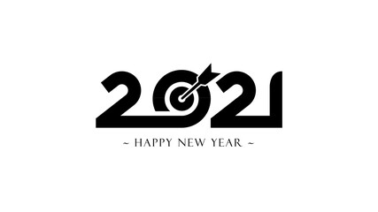 Happy New Year 2021 logo text design. Cover of business diary for 2021 with wishes. Brochure design template, card, banner.  Vector illustration with black labels isolated on white background.