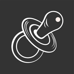 Baby pacifier. Soothe your baby. Drawing with white lines on a black background. Vector isolated illustration.