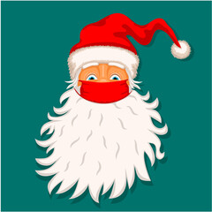 Santa Claus in a protective mask so as not to contract a viral infection.