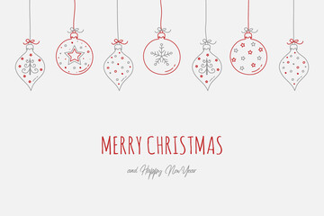 Naklejka premium Christmas card with hand drawn balls and decorations. Vector