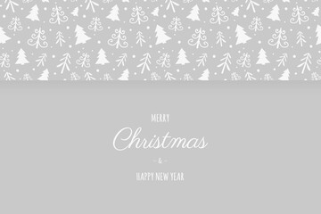 Christmas card with hand drawn trees and wishes. Xmas background. Vector