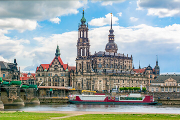 Obraz premium Dresden cityscape with Cathedral and Castle tower, Saxony, Germany