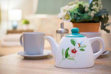 Scene with table served for tea ceremony