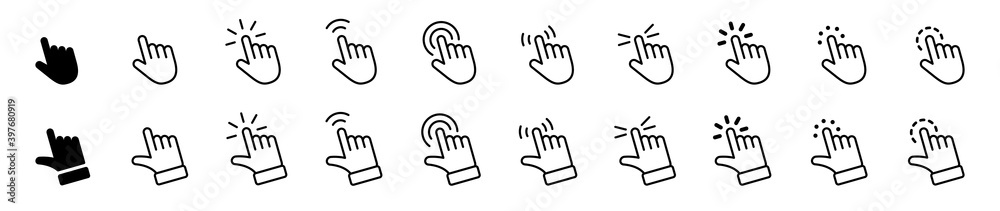 Fototapete Computer mouse click cursor gray arrow icons set and loading icons. Cursor icon. Vector illustration. Mouse click cursor collection.
