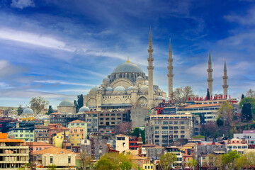 Fototapeta na wymiar The Suleymaniye mosque is an Ottoman imperial mosque located on the Third Hill of Istanbul, Turkey. 