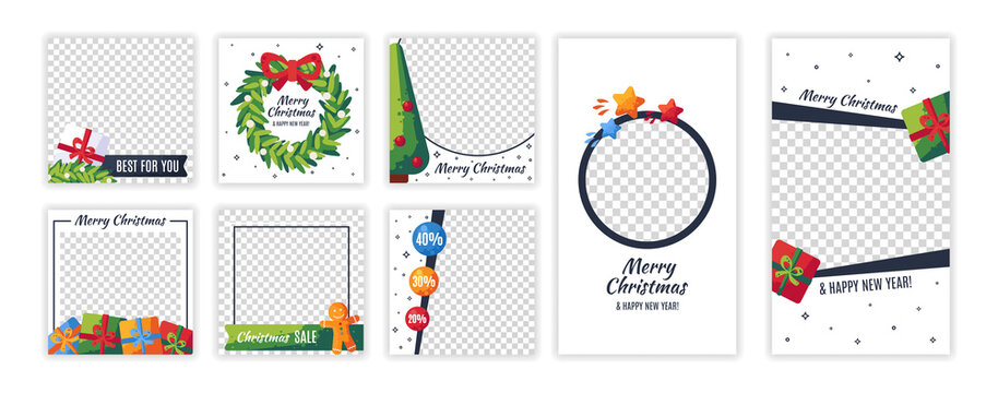 Christmas template set for social media. Design backgrounds for post and stories, blog and banner