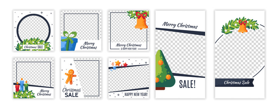 Merry Christmas and Happy New Year greeting posts template for social networks. Design background