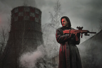 Post apocalypse soldier with a rifle concept.