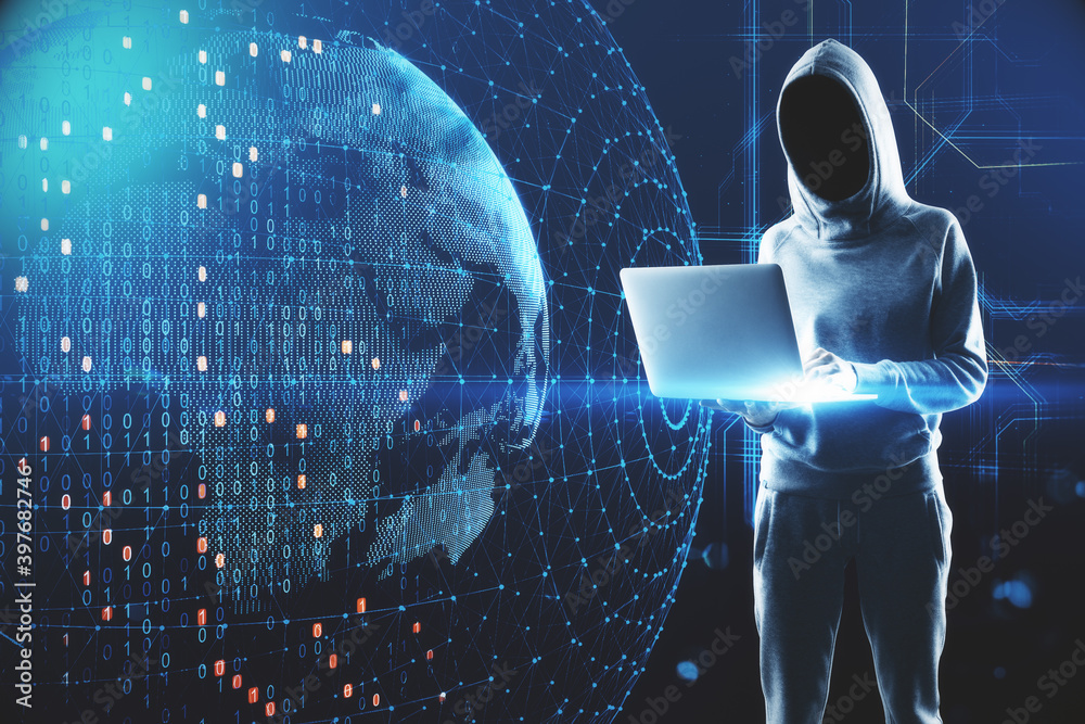 Aufkleber Internet security concept with hacker using laptop