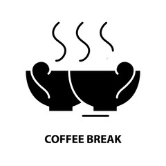 coffee break symbol icon, black vector sign with editable strokes, concept illustration