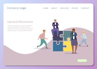 Business flat concept. Team puzzle metaphor. People connecting puzzle elements. Flat illustration flat design simple style. Symbol different races teamwork, heterosexual cooperation, partnership