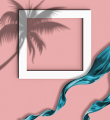 White frame on pink tropical wall