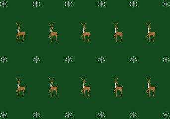 Decoración Navideña de renos y copos de nieve sobre fondo verde