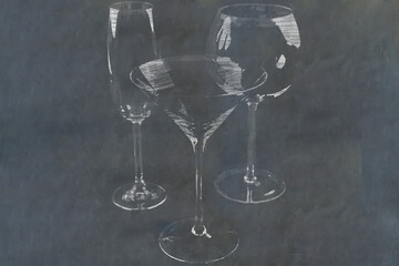 Bar Glassware sketched in chalk on blackboard