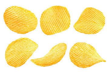 potato chips isolated on white background, clipping path, full depth of field