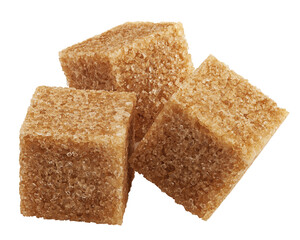 Brown cane sugar cubes isolated on white background, clipping path, full depth of field