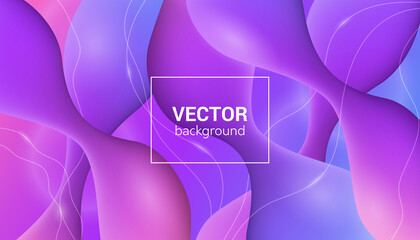 Trendy abstract purple gradient background with liquid flow shapes and glow lines. Vector creative 3d fluid design for banner, poster or flyer with text in frame in center.