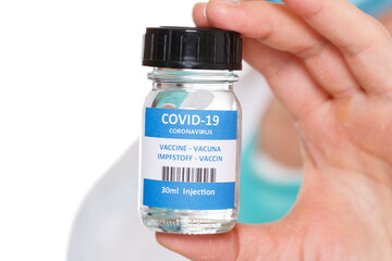 Coronavirus Vaccine bottle Corona Virus COVID-19 doctor Covid vaccines isolated on white