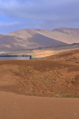 Fototapeta na wymiar Sumu Barun Jaran Lake-tall megadunes. Badain Jaran Desert-Inner Mongolia-China-1154