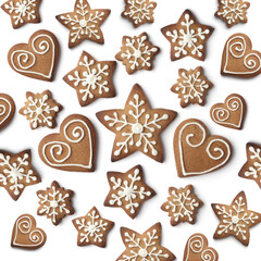 christmas gingerbread cookies isolated on white background.