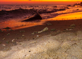 Thailand orange amazing sunset at beach