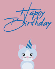 Happy birthday! cat with a gift! Greeting card!