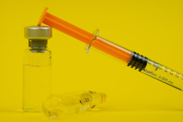 Vaccine preparation with syringe and medicine