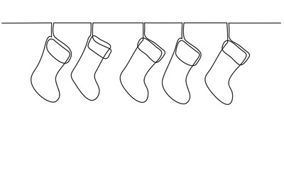 Christmas socks row. One line drawing. Vector
