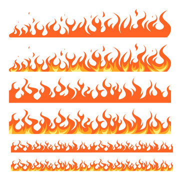 Flame borders in cartoon style, vector set