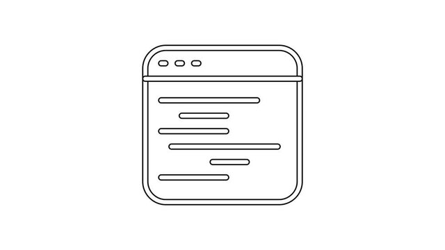 Black line Software, web developer programming code icon isolated on white background. Javascript computer script random parts of program code. 4K Video motion graphic animation.