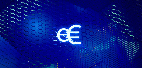 concept of E-Euro, Europe, e-Euro currency hexagonal grid background 3d-illustration