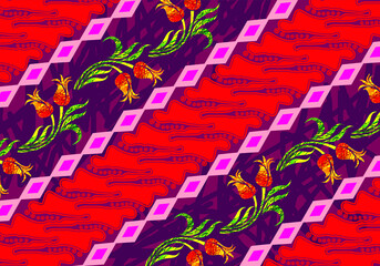 Indonesian batik motif with a repetitive pattern and a very distinctive plant pattern. Vector EPS 10