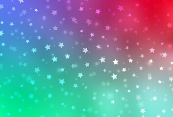 Light Green, Red vector background with beautiful snowflakes, stars.