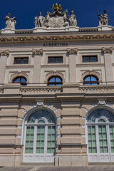 Fototapeta premium Detail of Building facade of Albertina Museum. One of last remaining fortifications of Augustinian Bastion of Vienna, Albertina Museum established in 1805. Vienna, Austria.