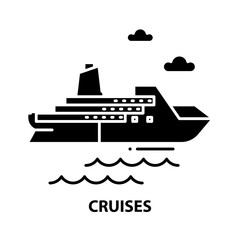 Fototapeta na wymiar cruises icon, black vector sign with editable strokes, concept illustration