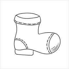 Christmas boot. Winter home decoration. Element of new year's decor and comfort. Isolated vector object on a white background. Hand-drawn sketches in the style of doodles.