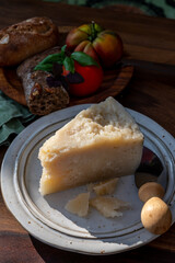 Cheese collection, aged hard Italian sheep cheese black pecorino from Sicily island or pecorino nero di Sicilia.