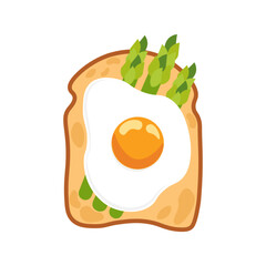 Sandwich with fried egg and asparagus, vector illustration.